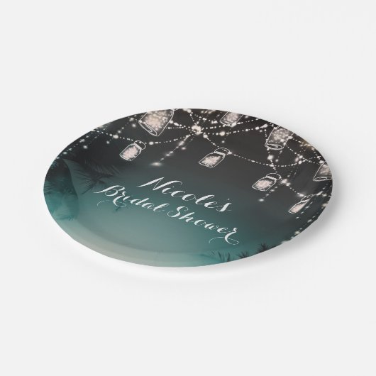 Sparkling Lights Palm Trees Elegant Papieren Bordje (Gekanteld)