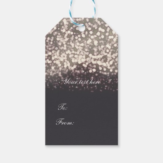 Sparkling Lights Romantisch Grijs Moderne Glam Cadeaulabel (Voorkant)
