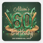 Sparkling Luxury Emerald Green Gold 60th Birthday Vierkante Sticker (Voorkant)