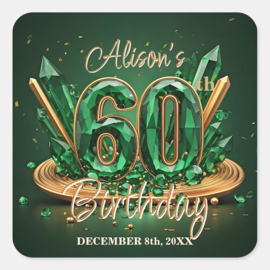 Sparkling Luxury Emerald Green Gold 60th Birthday Vierkante Sticker (Voorkant)