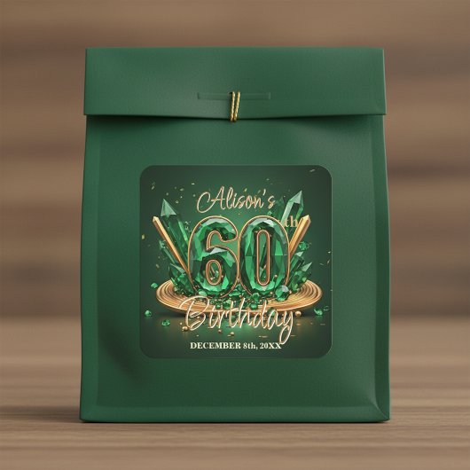 Sparkling Luxury Emerald Green Gold 60th Birthday Vierkante Sticker
