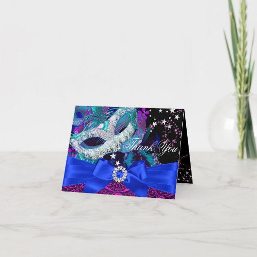 Sparkling Masker & Strikje Masquerade Bedankkaart (Voorkant)