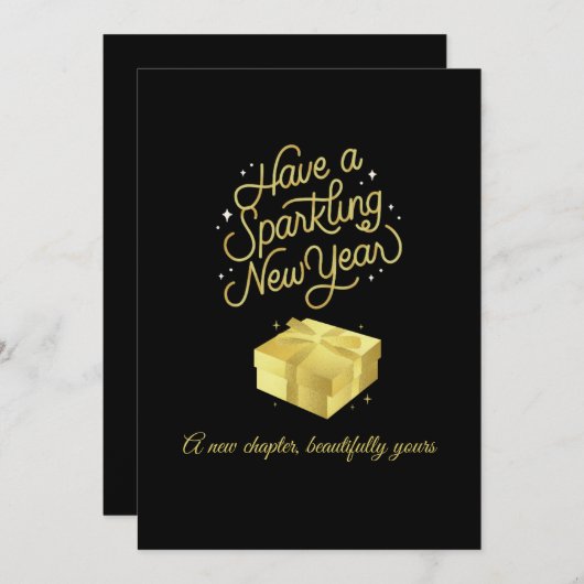 Sparkling New Year Black Card Design Feestdagenkaart (Voorkant / Achterkant)