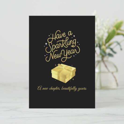 Sparkling New Year Black Card Design Feestdagenkaart (Staand voorkant)