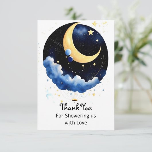 Sparkling Nighttime Boy Baby shower Bedankkaart (Staand voorkant)