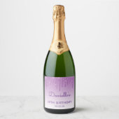 Sparkling Paarse Glitter Drip 30e Verjaardagsfeest Wijnetiket (Voorkant)