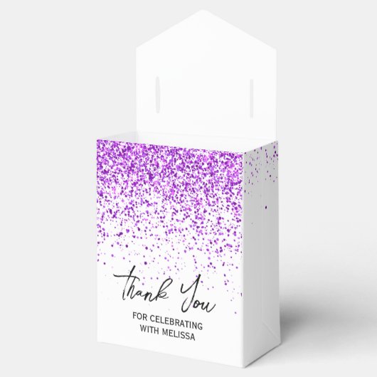 Sparkling Paarse Glitter Witte Verjaardag Dank u Bedankdoosjes (Geopend)