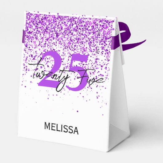 Sparkling Paarse Glitter Witte Verjaardag Dank u Bedankdoosjes (Achterkant)