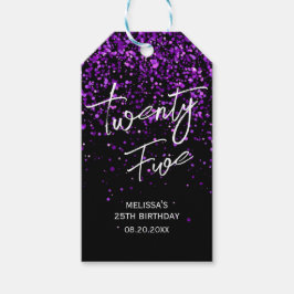 Sparkling Paarse Glitter Zwart Any Age Verjaardag Cadeaulabel