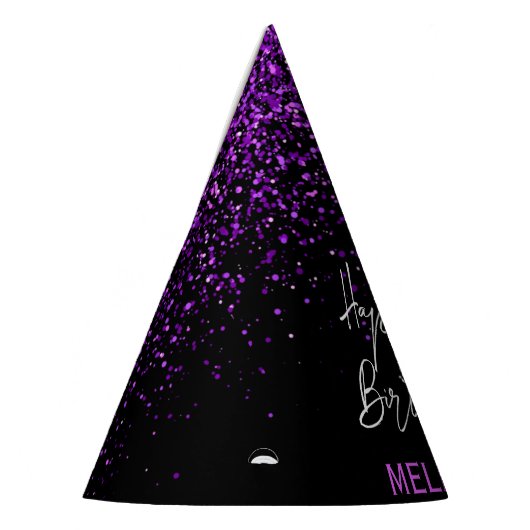 Sparkling Paarse Glitter Zwart Any Age Verjaardag Feesthoedjes (Links)