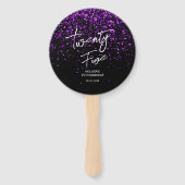 Sparkling Paarse Glitter Zwart Any Age Verjaardag Handwaaier (Voorkant)