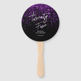 Sparkling Paarse Glitter Zwart Any Age Verjaardag Handwaaier
