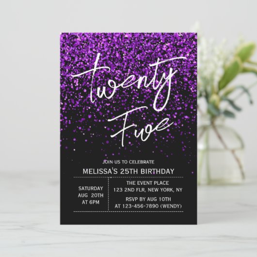 Sparkling Paarse Glitter Zwart Any Age Verjaardag Kaart (Staand voorkant)