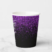 Sparkling Paarse Glitter Zwart Any Age Verjaardag Papieren Bekers (Links)