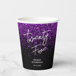 Sparkling Paarse Glitter Zwart Any Age Verjaardag Papieren Bekers