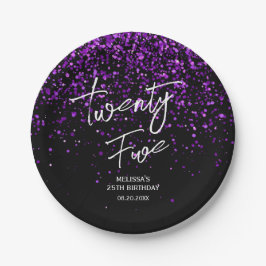 Sparkling Paarse Glitter Zwart Any Age Verjaardag Papieren Bordje