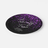 Sparkling Paarse Glitter Zwart Any Age Verjaardag Papieren Bordje (Gekanteld)
