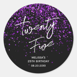 Sparkling Paarse Glitter Zwart Any Age Verjaardag Ronde Sticker