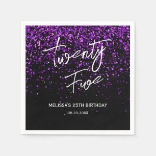 Sparkling Paarse Glitter Zwart Any Age Verjaardag Servet