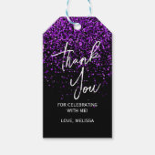 Sparkling Paarse Glitter Zwart Verjaardag Bedankt Cadeaulabel (Voorkant)