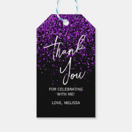 Sparkling Paarse Glitter Zwart Verjaardag Bedankt Cadeaulabel