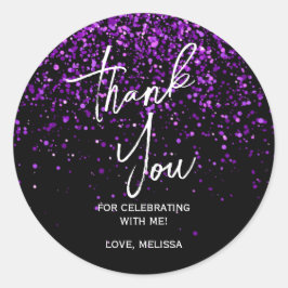 Sparkling Paarse Glitter Zwart Verjaardag Bedankt Ronde Sticker