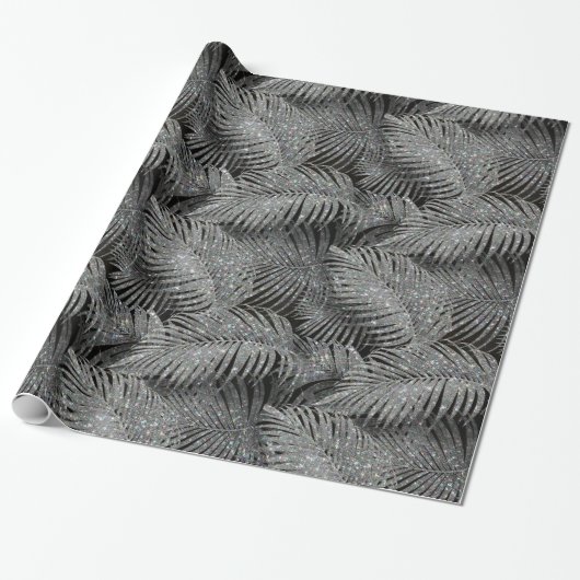 Sparkling Palm Leaves Pattern Silver ID831 Cadeaupapier (Uitgerold)
