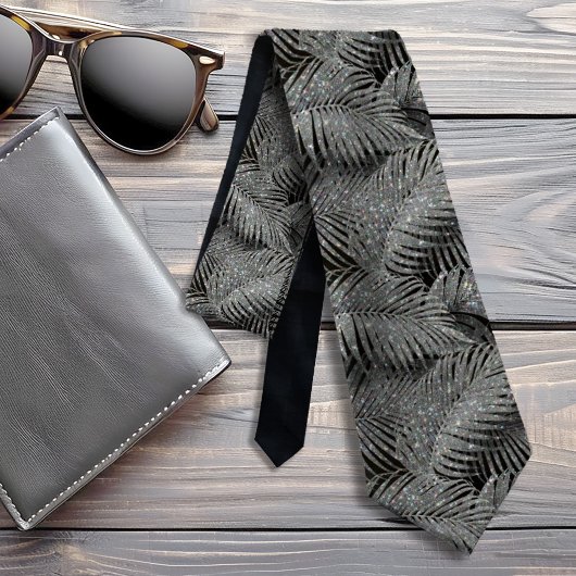Sparkling Palm Leaves Pattern Silver ID831 Stropdas
