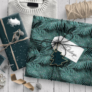 Sparkling Palm Leaves Pattern Teal ID831 Cadeaupapier