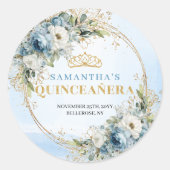 Sparkling Pastel Blue Gold Eucalyptus 15 Birthday Ronde Sticker (Voorkant)