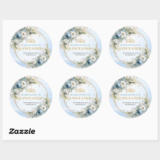 Sparkling Pastel Blue Gold Eucalyptus 15 Birthday Ronde Sticker (Vel)