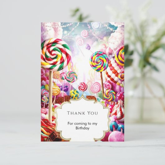 Sparkling Pastel Candyland Verjaardag Bedankkaart (Staand voorkant)