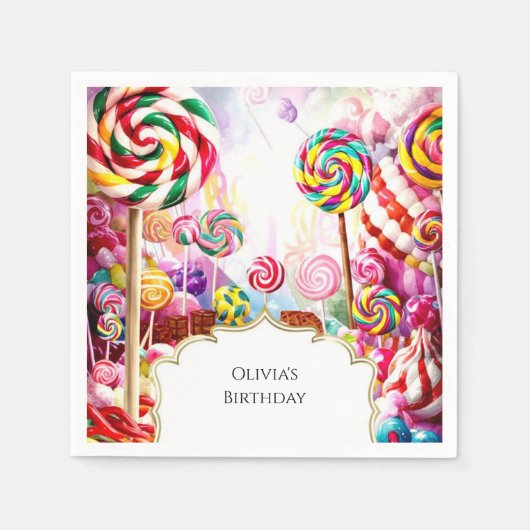 Sparkling Pastel Candyland Verjaardag Servet (Voorkant)