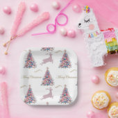 Sparkling Pastel Reindeer Christmas Paper Plates Papieren Bordje (Feest)