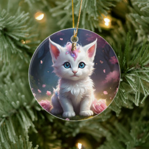 "Sparkling Paws: Het Betoverende Eenhoorn Kitten" Keramisch Ornament