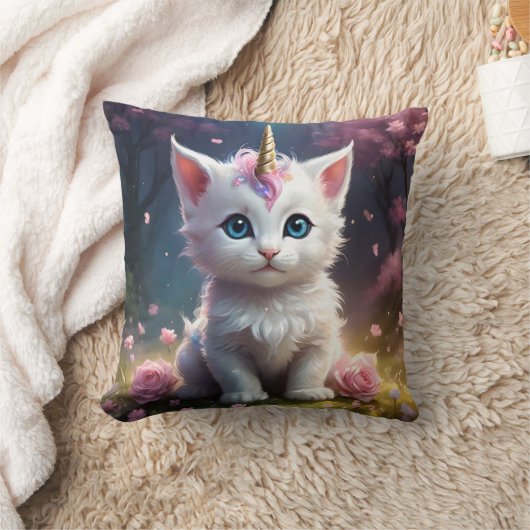 "Sparkling Paws: Het Betoverende Eenhoorn Kitten" Kussen (Deken)