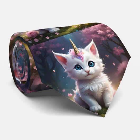 "Sparkling Paws: Het Betoverende Eenhoorn Kitten" Stropdas (Opgerold)
