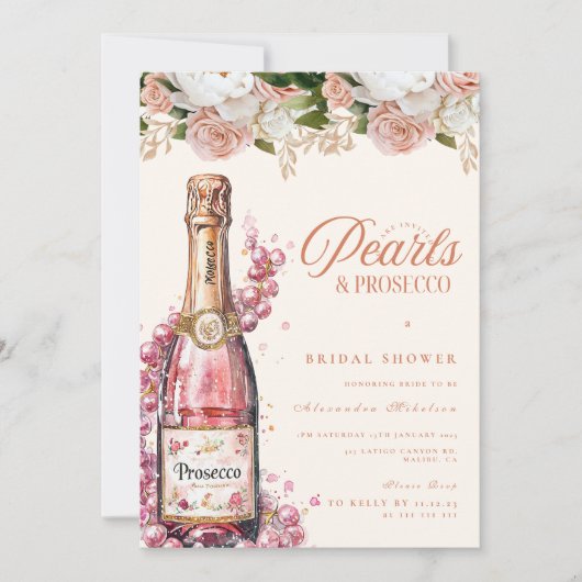 Sparkling Pearls and Prosecco Bridal Shower Kaart (Voorkant)