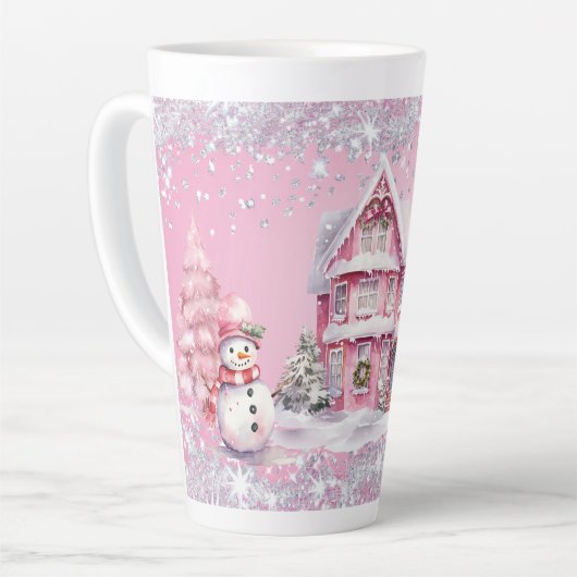 Sparkling Pink Christmas  Latte Mok (Linkerhoek)