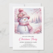Sparkling Pink Snowman Kids Christmas Invite Digit Kaart (Voorkant)