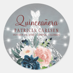 Sparkling prinses diamanten jurk bloemrijke quince ronde sticker