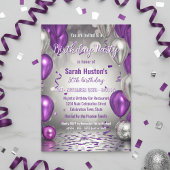Sparkling Purple and Silver 30th Birthday Party Kaart