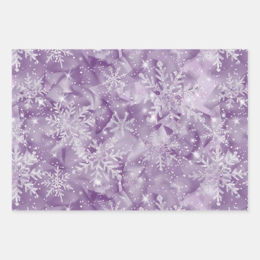 Sparkling Purple Snowflake Pattern Inpakpapier Vel (Voorkant 3)