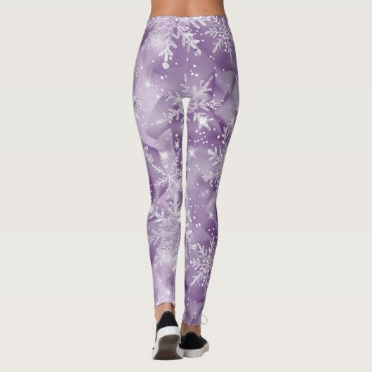 Sparkling Purple Snowflake Pattern Leggings (Achterkant)