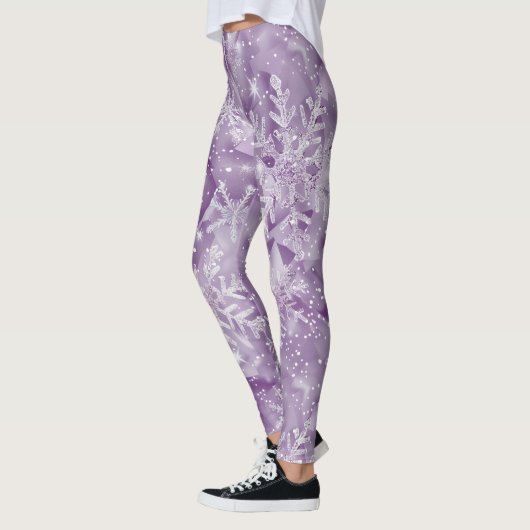 Sparkling Purple Snowflake Pattern Leggings (Links)