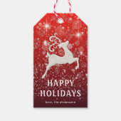Sparkling Red Background White Reindeer Luxury Cadeaulabel (Voorkant)