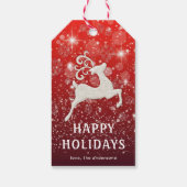 Sparkling Red Background White Reindeer Luxury Cadeaulabel (Achterkant)