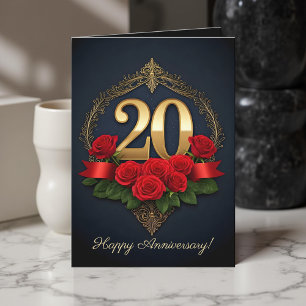 Sparkling Red Roses Gold 20ste bruiloft Jubileum Kaart