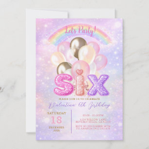 Sparkling Regenboog Glitter Zes Ballon Verjaardag Kaart
