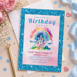 Sparkling Regenboog Kasteel Sweet 16 Verjaardagsfe Kaart
